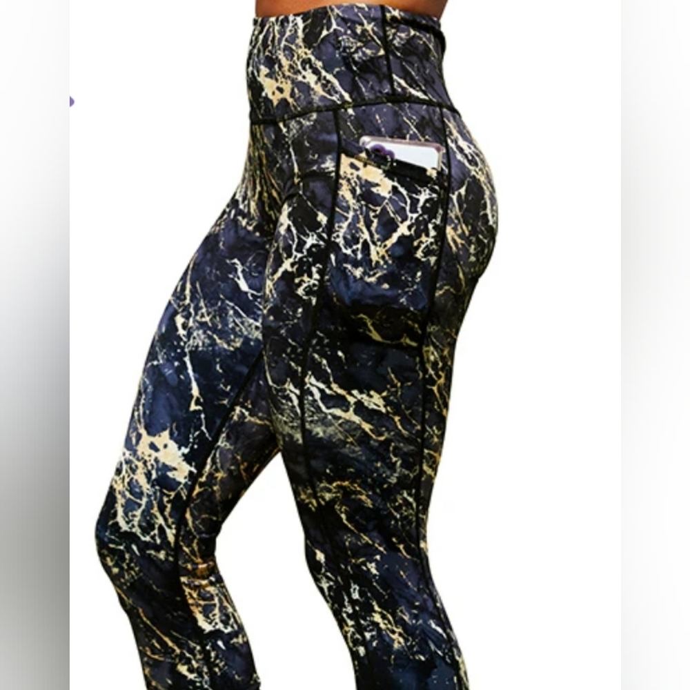 CVG Gold Marble Full Length Leggings XS New